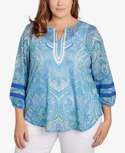 Ruby Rd. Plus Size Paisley Burnout Lace Top In Blue Moon Multi