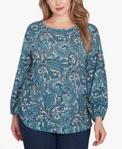 Ruby Rd. Plus Size Paisley Hatchi Twist Front Top In Jade Multi