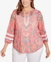 RUBY RD. PLUS SIZE PAISLEY LACE KNIT TOP