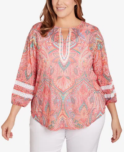 Ruby Rd. Plus Size Paisley Lace Knit Top In Punch Multi