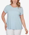 Ruby Rd. Plus Size Paisley Lace Solid Knit T-shirt In Blue
