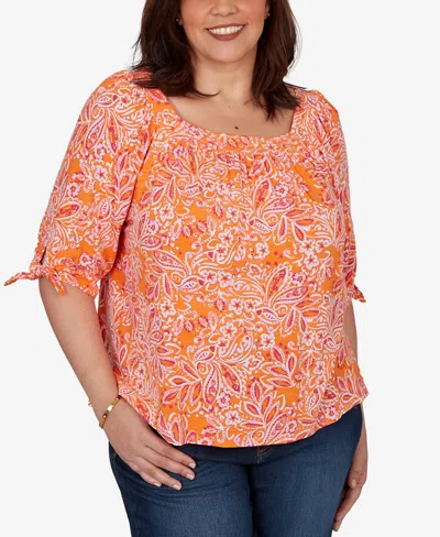 Ruby Rd. Plus Size Paisley Print Tie-sleeve Knit Top