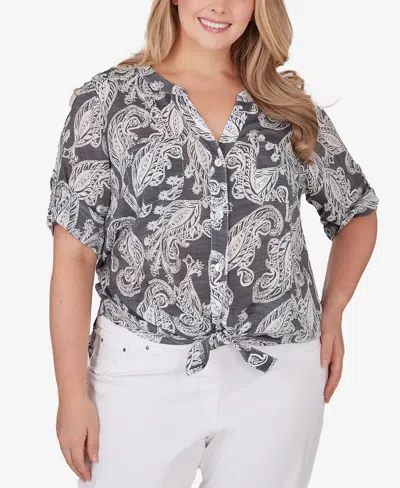 Ruby Rd. Plus Size Paisley Silky Gauze Top In Black,white