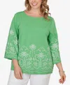 Ruby Rd. Plus Size Palm Tree Embroidered Knit Top In Green