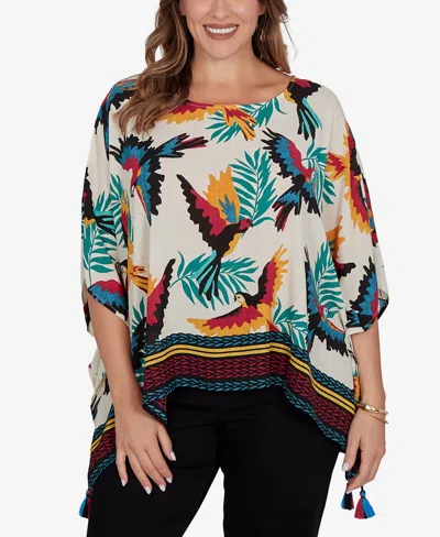 Ruby Rd. Plus Size Paradise Birds Printed Crepe T-shirt In Multi