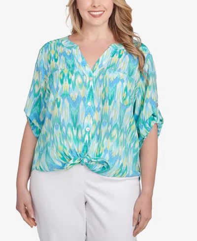 Ruby Rd. Plus Size Paradise Ikat Button Tie Front Top
