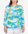 Ruby Rd. Plus Size Paradise Island Crinkle Knit Top In Blue