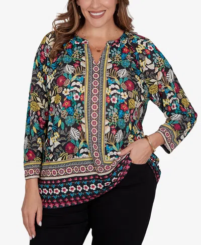 Ruby Rd. Plus Size Paradise Tropic Print Knit Top In Green