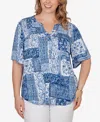 Ruby Rd. Plus Size Patchwork Bandana Henley T-shirt In Blue