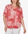 Ruby Rd. Plus Size Patchwork Bandana Henley T-shirt In Red