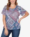 Ruby Rd. Plus Size Patchwork Shirred Crew Neck T-shirt In Multi
