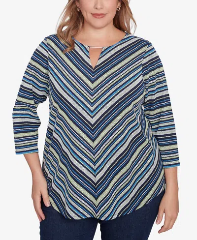 Ruby Rd. Plus Size Pebble Stripe Knit Top In True Navy Multi