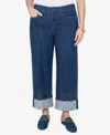 Ruby Rd. Plus Size Pinstripe Wide Cuff Denim Jean In Indigo Multi