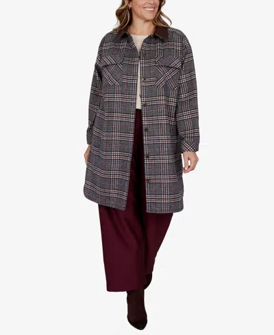 Ruby Rd. Plus Size Plaid Shirt Jacket In Gray