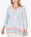 Ruby Rd. Plus Size Pleated Tapestry Print Bell Sleeve Blouse In Multi
