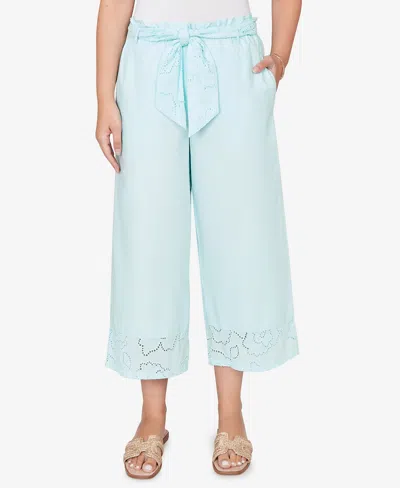 Ruby Rd. Plus Size Poplin Eyelet Trim Pull On Capri Pants In Blue