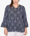 Ruby Rd. Plus Size Print Solid Burnout Top