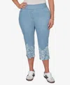 Ruby Rd. Plus Size Printed Hem Denim Capri Pants In Blue