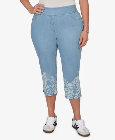 Ruby Rd. Plus Size Printed Hem Denim Capri Pants In Blue