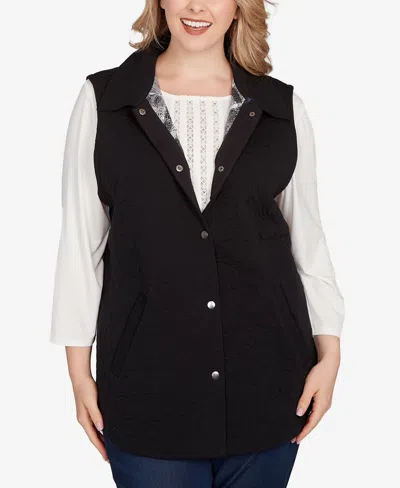 Ruby Rd. Plus Size Quilted Terry Inner Beauty Vest Jacket In Black
