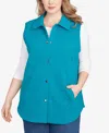 Ruby Rd. Plus Size Quilted Terry Inner Beauty Vest Jacket In Blue