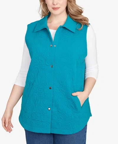Ruby Rd. Plus Size Quilted Terry Inner Beauty Vest Jacket In Blue
