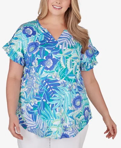 Ruby Rd. Plus Size Rainforest Floral Tee In Blue Moon Multi