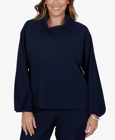 Ruby Rd. Plus Size Ribbed Cowl Neck Top In Blue