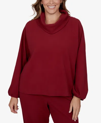 Ruby Rd. Plus Size Ribbed Cowl Neck Top In Red