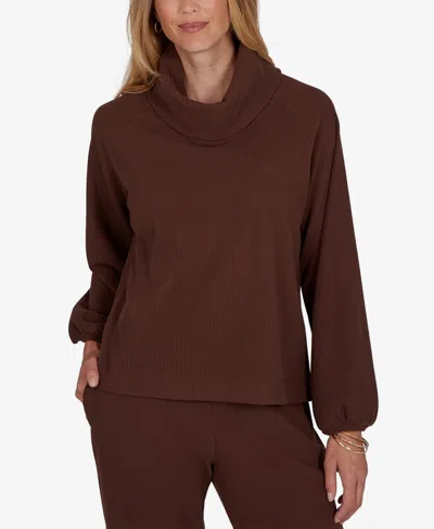 Ruby Rd. Plus Size Ribbed Cowl Neck Top In Brown
