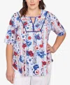 Ruby Rd. Plus Size Riviera Floral Stripe Print Knit Top