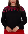 Ruby Rd. Plus Size Rose Fair-isle Long-sleeve Pullover In Black