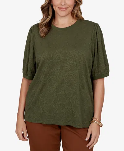 Ruby Rd. Plus Size Rosette Floral Side-slit T-shirt In Green