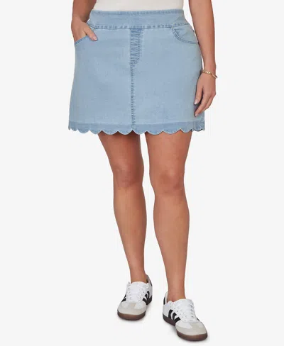 Ruby Rd. Plus Size Scalloped Hem Stretch Denim Skort In Blue