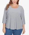 Ruby Rd. Plus Size Scalloped Texture Stripe Top In Blue