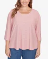 Ruby Rd. Plus Size Scalloped Texture Stripe Top In Pink
