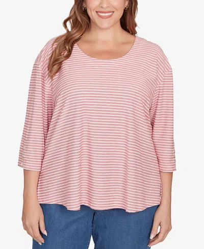 Ruby Rd. Plus Size Scalloped Texture Stripe Top In Pink