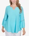 Ruby Rd. Plus Size Scoop Neck Clip Dot Texture Solid Top In Blue