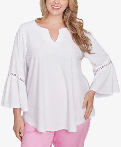 Ruby Rd. Plus Size Scoop Neck Clip Dot Texture Solid Top