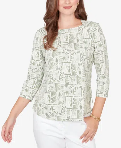 Ruby Rd. Plus Size Seashell Patchwork Knit Top In Neutral