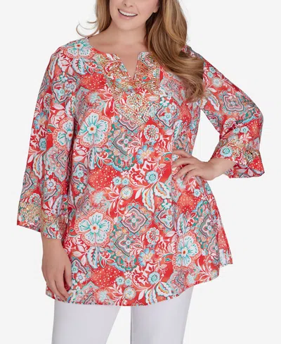 Ruby Rd. Plus Size Silky Floral Voile Top In Punch Multi