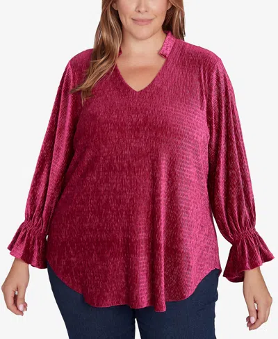 Ruby Rd. Plus Size Smocked Velvet Blouse In Beet