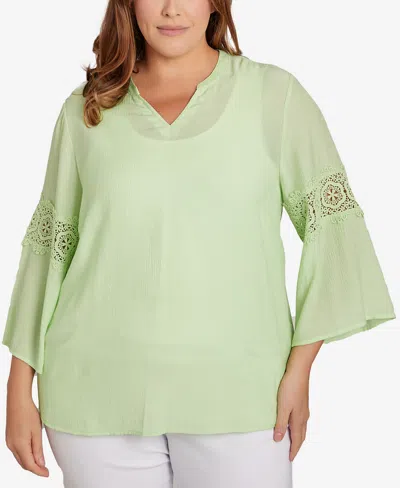 Ruby Rd. Plus Size Solid Bali Lace Top In Green