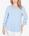 Ruby Rd. Plus Size Solid Clip Dot Lace Trim Knit Top In Blue