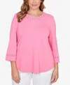 Ruby Rd. Plus Size Solid Clip Dot Lace Trim Knit Top In Pink