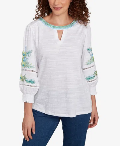 Ruby Rd. Plus Size Solid Embroidered Textured Knit Top