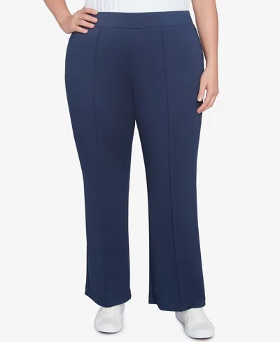 Ruby Rd. Plus Size Solid Scuba Knit Pleated Pant In True Navy