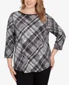Ruby Rd. Plus Size Solid Tipped Plaid Knit Top In Gray