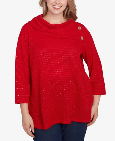 Ruby Rd. Plus Size Split Cowl Neck Sequin Knit Top In Lipstick