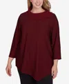 Ruby Rd. Plus Size Split Cowl Neck Textured Herringbone Jacquard Knit Top In Ruby Multi